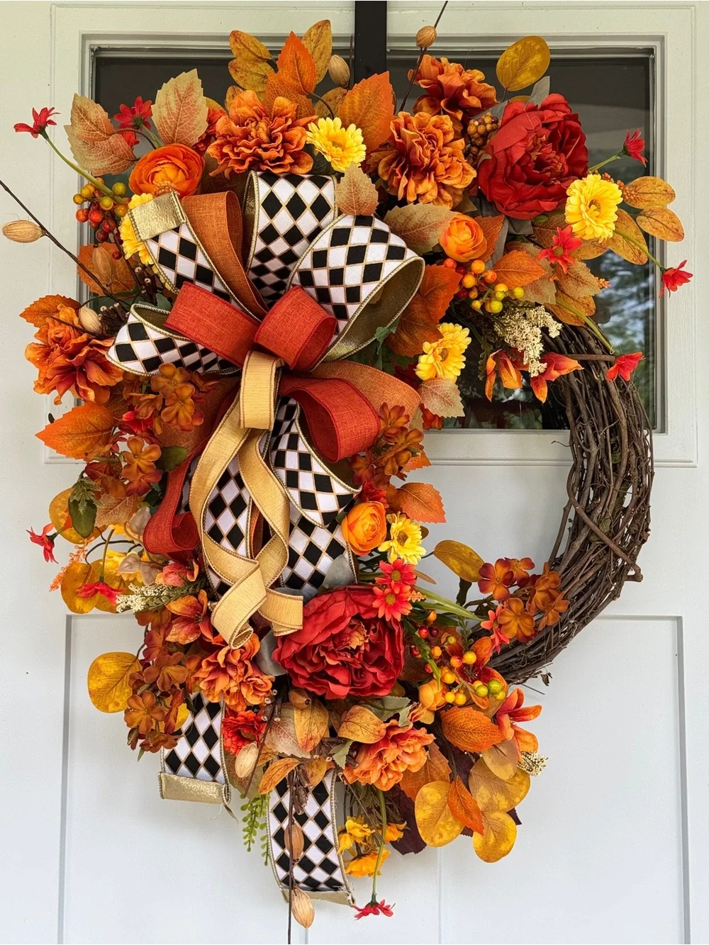 Bold Harlequin Fall Grapevine Wreath